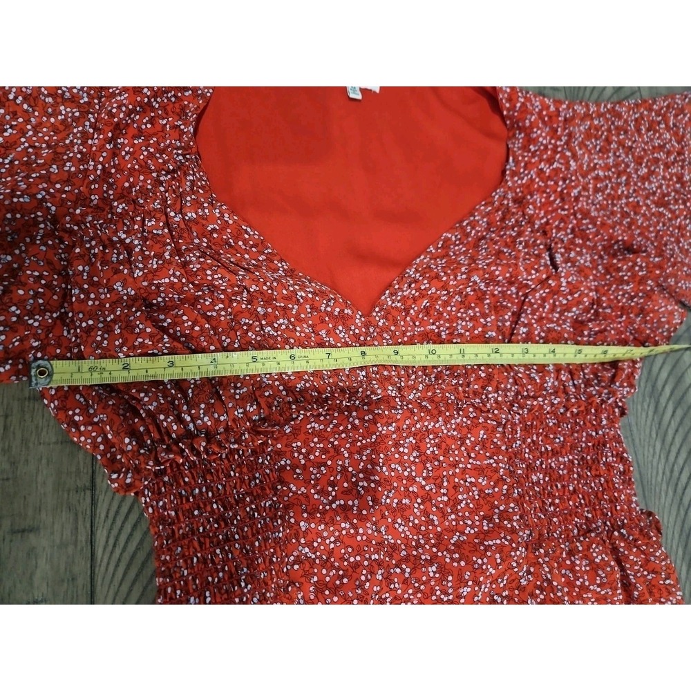 Max Studio Dress M Red Floral Smocked Tiered Boho Prairie Midi CottageCore Fairy - Picture 12 of 15